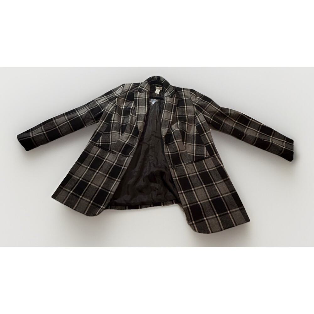 Jessica London Black Gray Plaid Wool Blend Notch Lapel Suit Jacket 14T Tall NWT